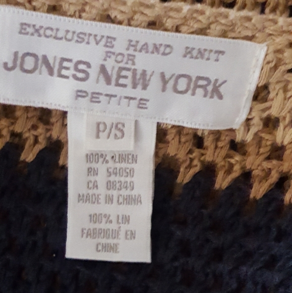 Vintage Jones New York Blue Tan and Camel Striped Hand‎ Knit Linen Cardigan - Picture 5 of 5